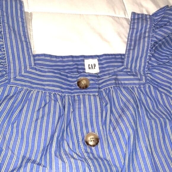 Gap Blue & White Striped Button-Up Blouse Medium 100% Cotton Made In Indonesia - Picture 3 of 12